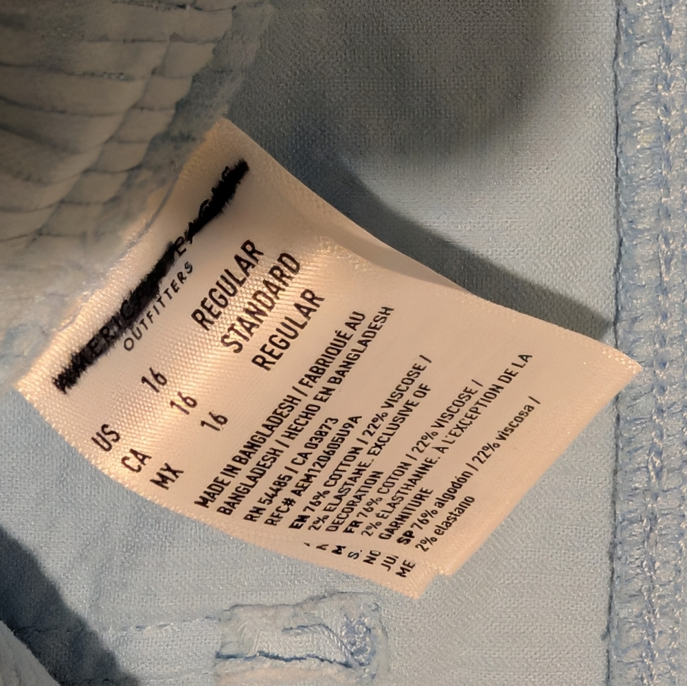 American Eagle Pants Plus 16 Sky Blue Super High Rise Baggy Wide Leg Corduroy - Picture 4 of 6